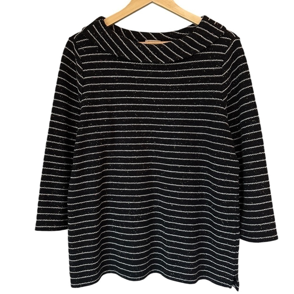 Talbots Nautical Navy with White Stripe Cotton 3/4 Sleeve Top, Medium